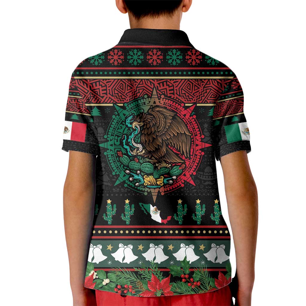 Mexican Christmas Kid Polo Shirt Feliz Navidad Aztec Eagle Emblem and Poinsettia - Wonder Print Shop