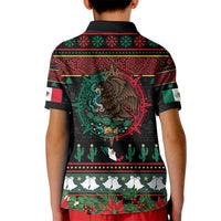 Mexican Christmas Kid Polo Shirt Feliz Navidad Aztec Eagle Emblem and Poinsettia - Wonder Print Shop