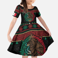 Mexican Christmas Kid Short Sleeve Dress Feliz Navidad Aztec Eagle Emblem and Poinsettia - Wonder Print Shop