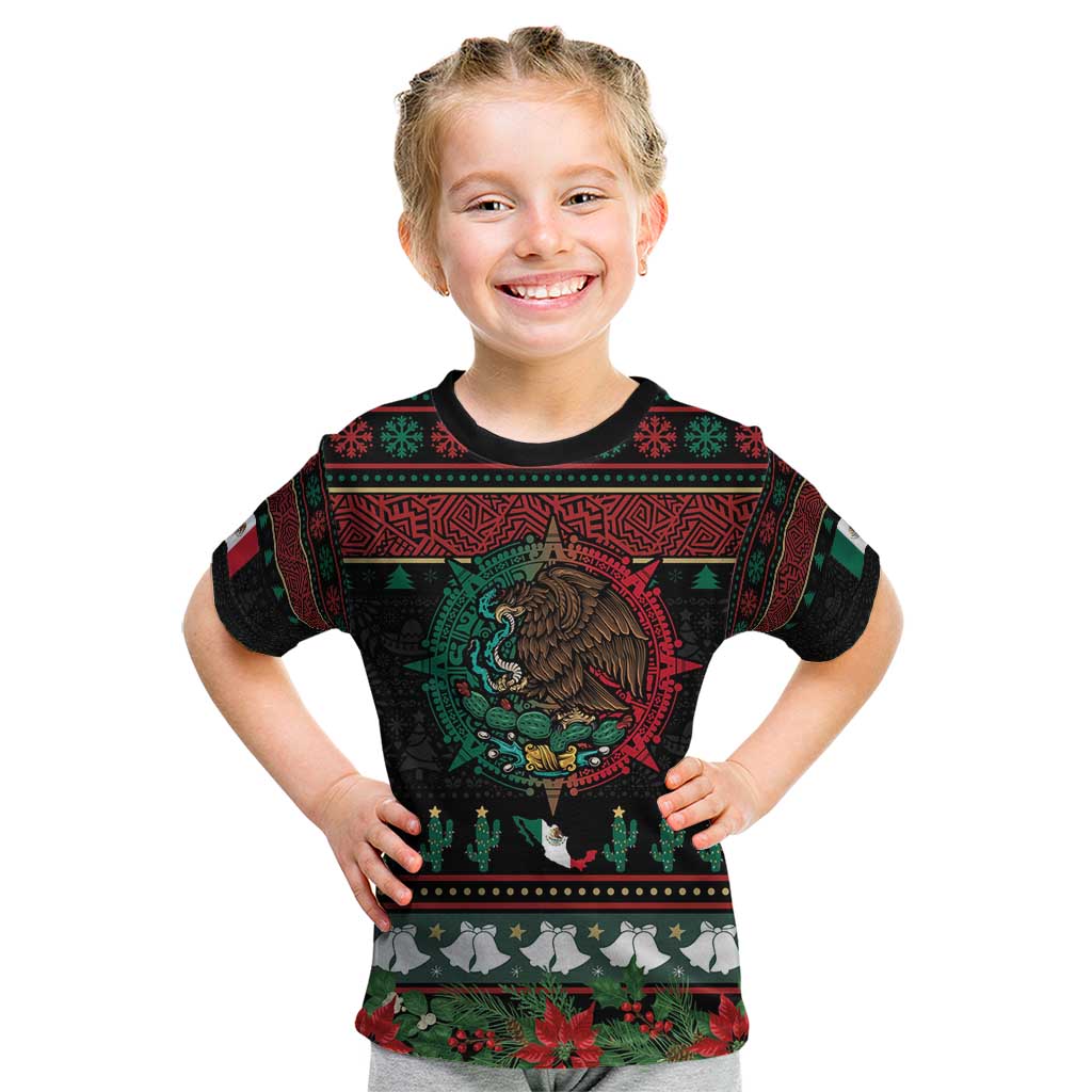 Mexican Christmas Kid T Shirt Feliz Navidad Aztec Eagle Emblem and Poinsettia - Wonder Print Shop