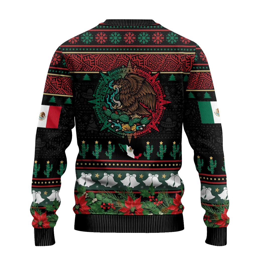 Mexican Christmas Ugly Christmas Sweater Feliz Navidad Aztec Eagle Emblem and Poinsettia - Wonder Print Shop