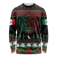 Mexican Christmas Long Sleeve Shirt Feliz Navidad Aztec Eagle Emblem and Poinsettia - Wonder Print Shop