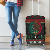 Mexican Christmas Luggage Cover Feliz Navidad Aztec Eagle Emblem and Poinsettia - Wonder Print Shop
