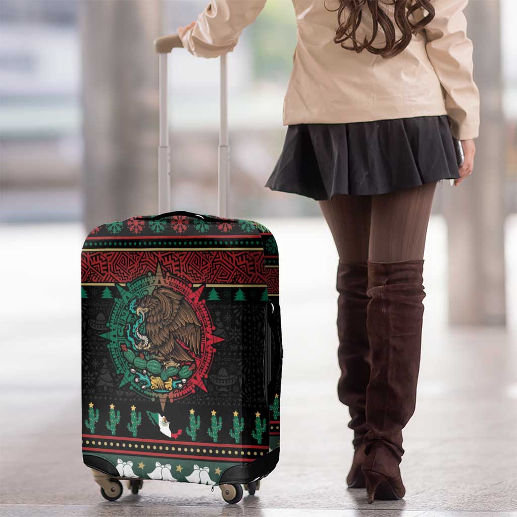 Mexican Christmas Luggage Cover Feliz Navidad Aztec Eagle Emblem and Poinsettia - Wonder Print Shop