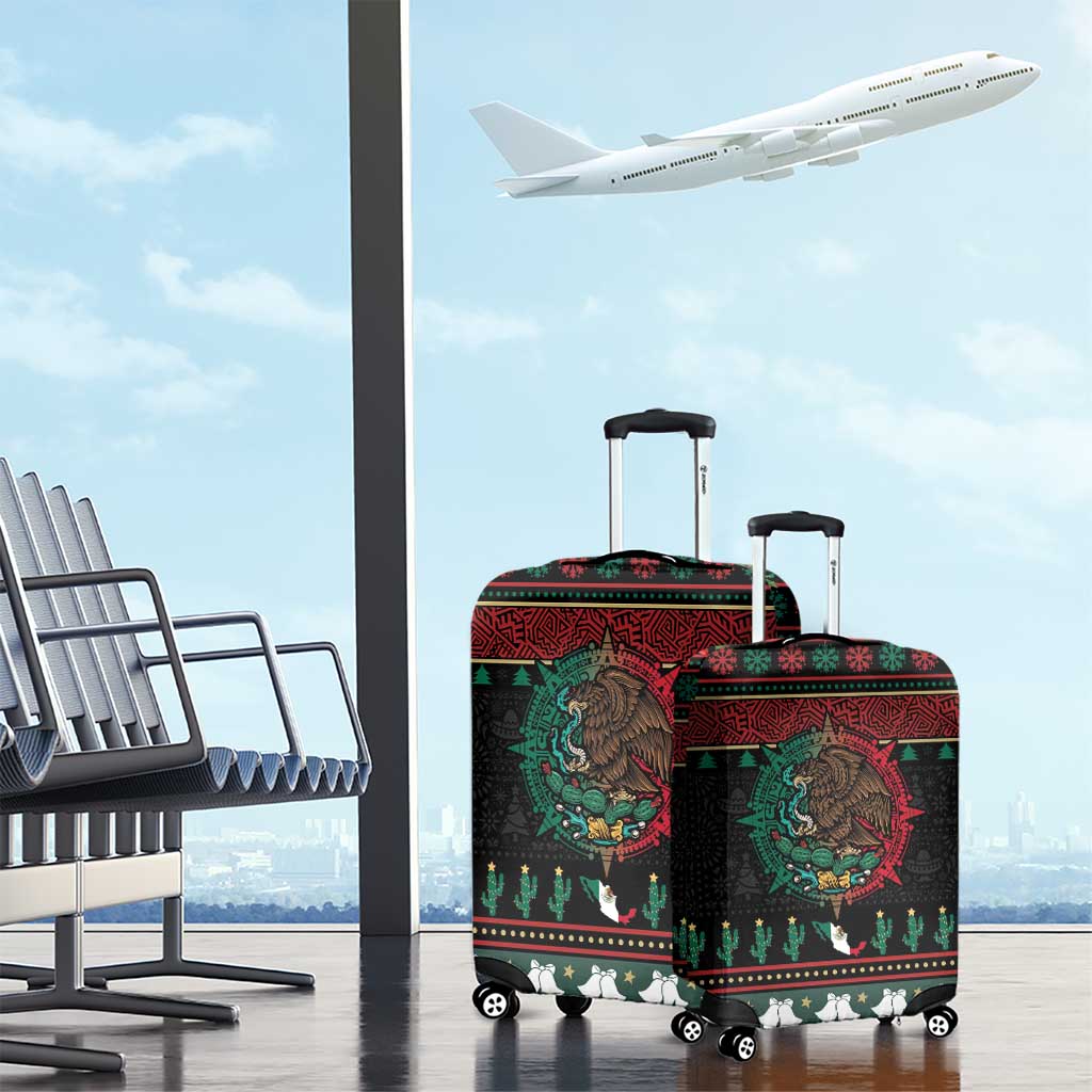 Mexican Christmas Luggage Cover Feliz Navidad Aztec Eagle Emblem and Poinsettia - Wonder Print Shop