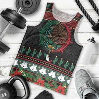 Mexican Christmas Men Tank Top Feliz Navidad Aztec Eagle Emblem and Poinsettia - Wonder Print Shop