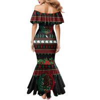 Mexican Christmas Mermaid Dress Feliz Navidad Aztec Eagle Emblem and Poinsettia - Wonder Print Shop