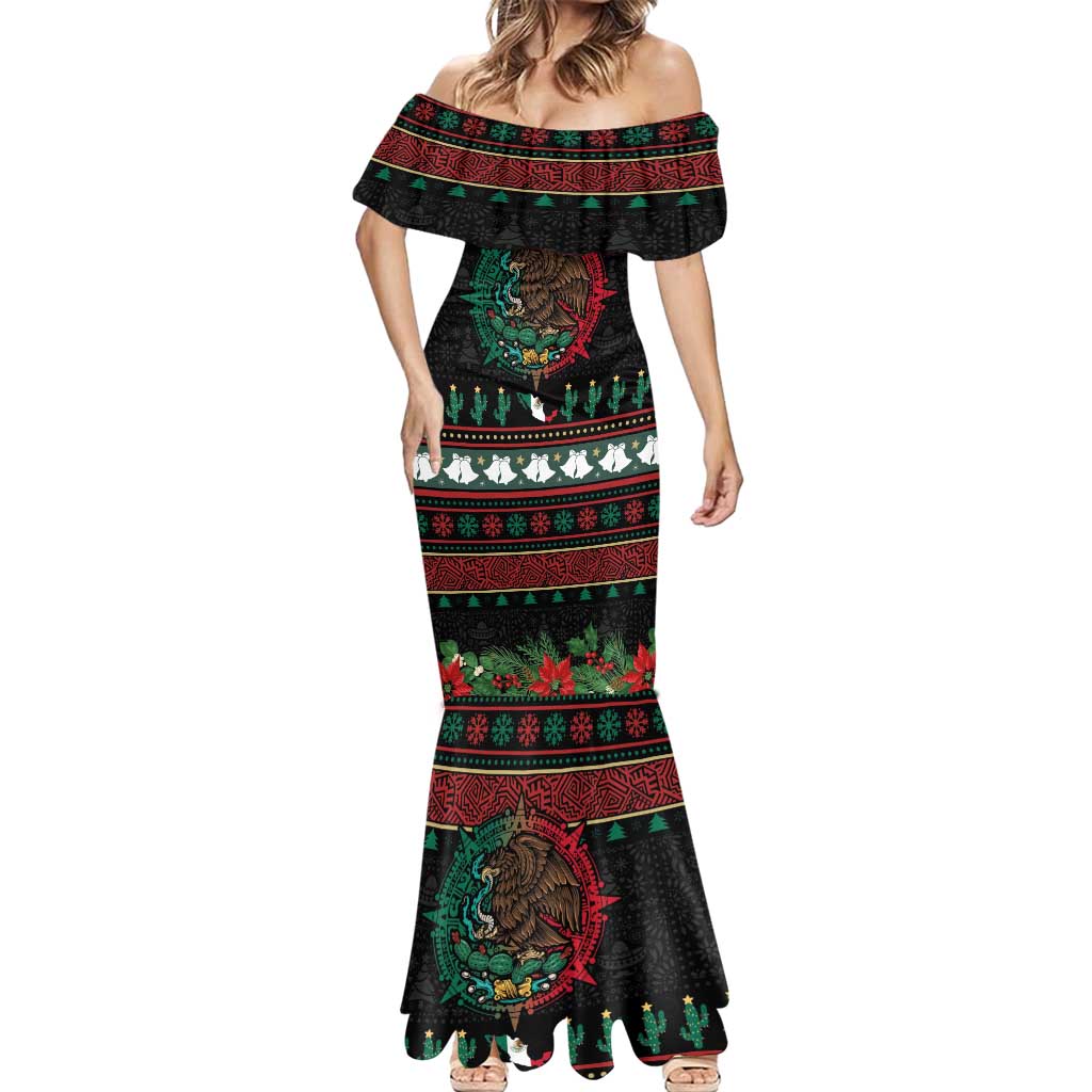 Mexican Christmas Mermaid Dress Feliz Navidad Aztec Eagle Emblem and Poinsettia - Wonder Print Shop