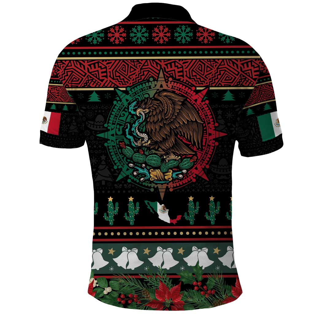 Mexican Christmas Polo Shirt Feliz Navidad Aztec Eagle Emblem and Poinsettia - Wonder Print Shop