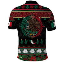 Mexican Christmas Polo Shirt Feliz Navidad Aztec Eagle Emblem and Poinsettia - Wonder Print Shop