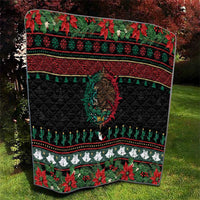 Mexican Christmas Quilt Feliz Navidad Aztec Eagle Emblem and Poinsettia - Wonder Print Shop