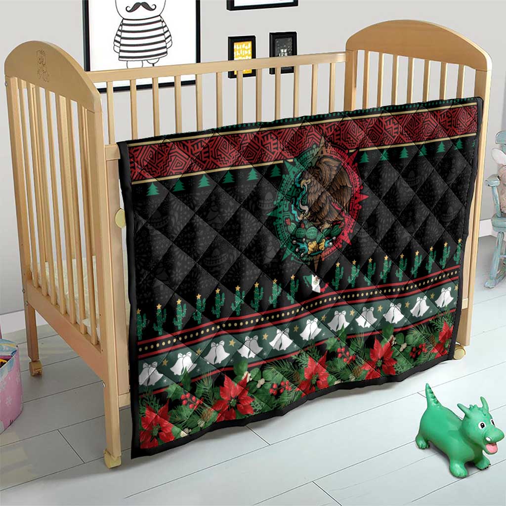 Mexican Christmas Quilt Feliz Navidad Aztec Eagle Emblem and Poinsettia - Wonder Print Shop