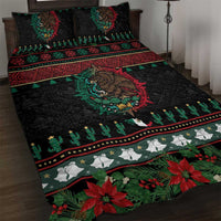 Mexican Christmas Quilt Bed Set Feliz Navidad Aztec Eagle Emblem and Poinsettia - Wonder Print Shop
