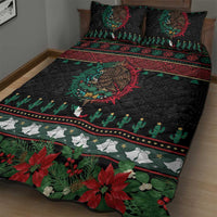 Mexican Christmas Quilt Bed Set Feliz Navidad Aztec Eagle Emblem and Poinsettia - Wonder Print Shop