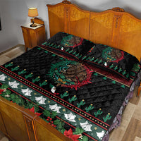 Mexican Christmas Quilt Bed Set Feliz Navidad Aztec Eagle Emblem and Poinsettia - Wonder Print Shop