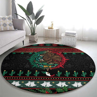 Mexican Christmas Round Carpet Feliz Navidad Aztec Eagle Emblem and Poinsettia