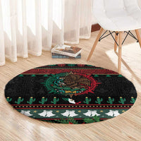 Mexican Christmas Round Carpet Feliz Navidad Aztec Eagle Emblem and Poinsettia