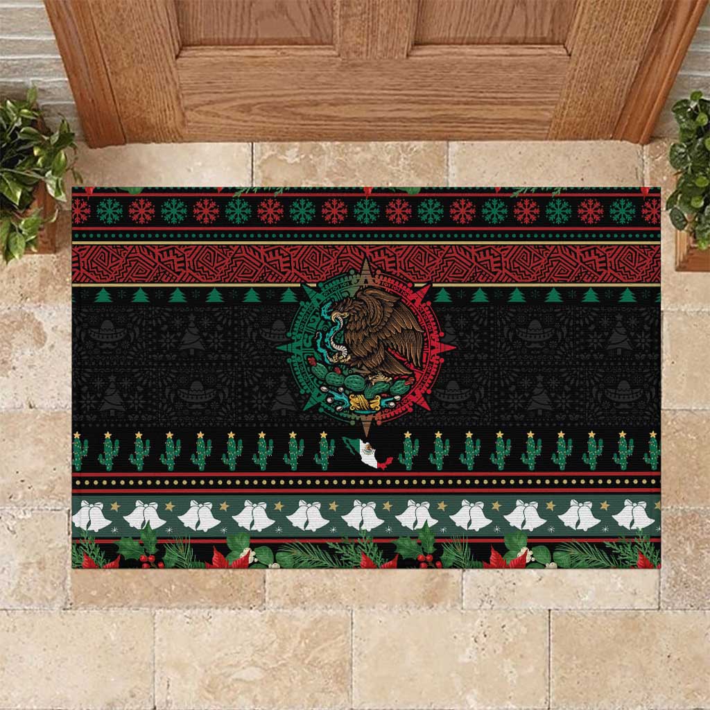Mexican Christmas Rubber Doormat Feliz Navidad Aztec Eagle Emblem and Poinsettia - Wonder Print Shop