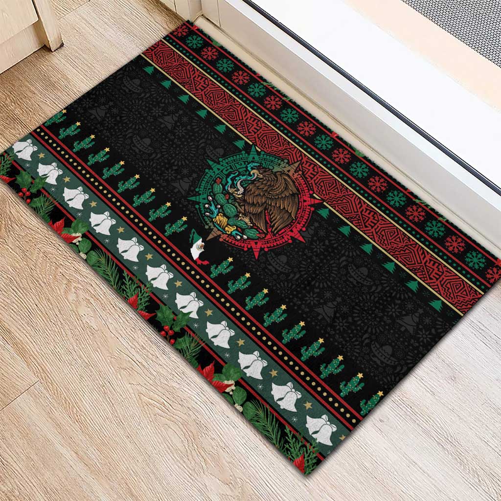 Mexican Christmas Rubber Doormat Feliz Navidad Aztec Eagle Emblem and Poinsettia - Wonder Print Shop