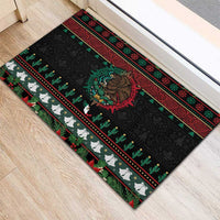 Mexican Christmas Rubber Doormat Feliz Navidad Aztec Eagle Emblem and Poinsettia - Wonder Print Shop