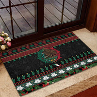 Mexican Christmas Rubber Doormat Feliz Navidad Aztec Eagle Emblem and Poinsettia - Wonder Print Shop