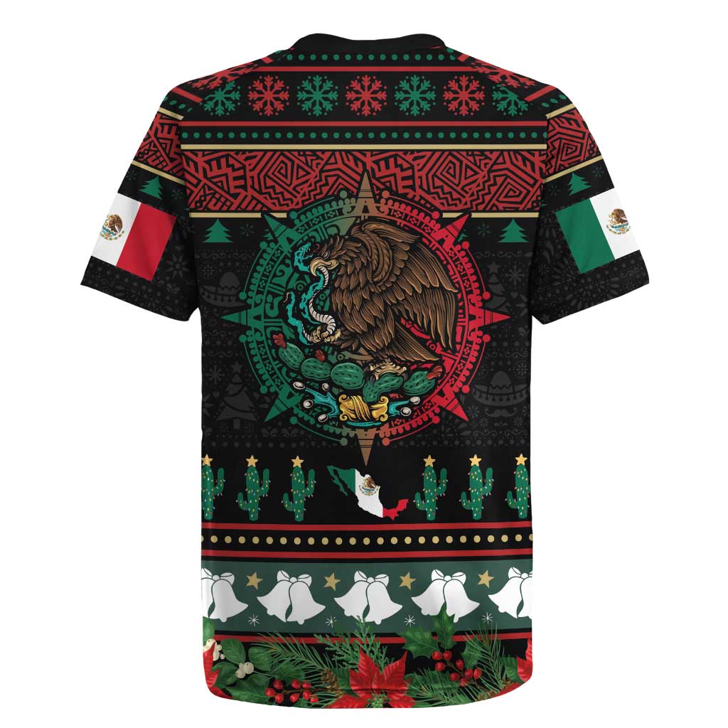 Mexican Christmas Rugby Jersey Feliz Navidad Aztec Eagle Emblem and Poinsettia - Wonder Print Shop