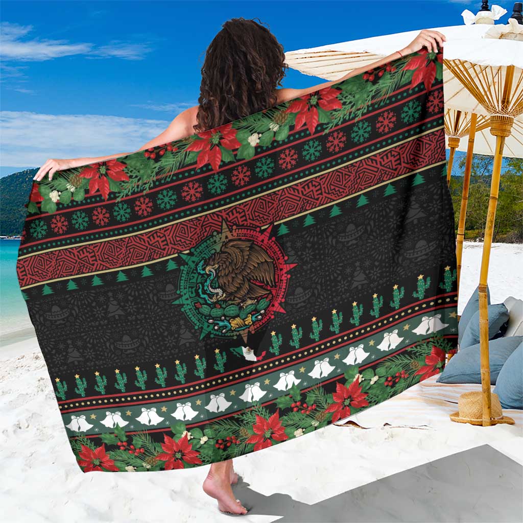 Mexican Christmas Sarong Feliz Navidad Aztec Eagle Emblem and Poinsettia - Wonder Print Shop