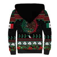 Mexican Christmas Sherpa Hoodie Feliz Navidad Aztec Eagle Emblem and Poinsettia - Wonder Print Shop