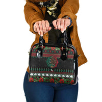 Mexican Christmas Shoulder Handbag Feliz Navidad Aztec Eagle Emblem and Poinsettia