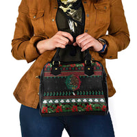 Mexican Christmas Shoulder Handbag Feliz Navidad Aztec Eagle Emblem and Poinsettia