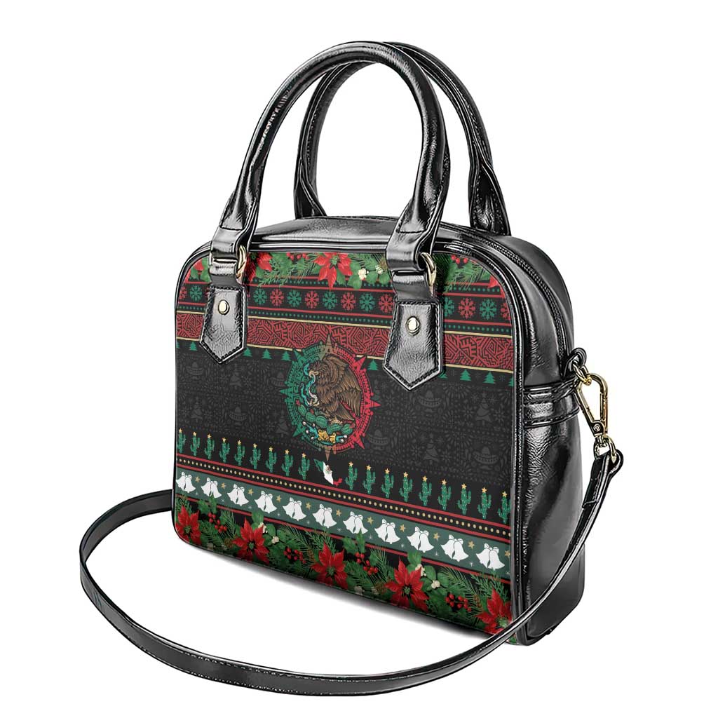 Mexican Christmas Shoulder Handbag Feliz Navidad Aztec Eagle Emblem and Poinsettia