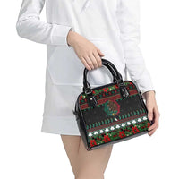 Mexican Christmas Shoulder Handbag Feliz Navidad Aztec Eagle Emblem and Poinsettia