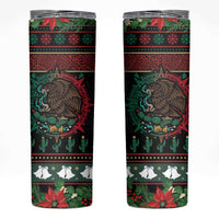 Mexican Christmas Skinny Tumbler Feliz Navidad Aztec Eagle Emblem and Poinsettia - Wonder Print Shop