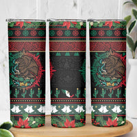 Mexican Christmas Skinny Tumbler Feliz Navidad Aztec Eagle Emblem and Poinsettia - Wonder Print Shop