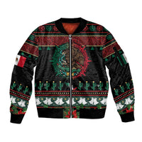 Mexican Christmas Sleeve Zip Bomber Jacket Feliz Navidad Aztec Eagle Emblem and Poinsettia - Wonder Print Shop