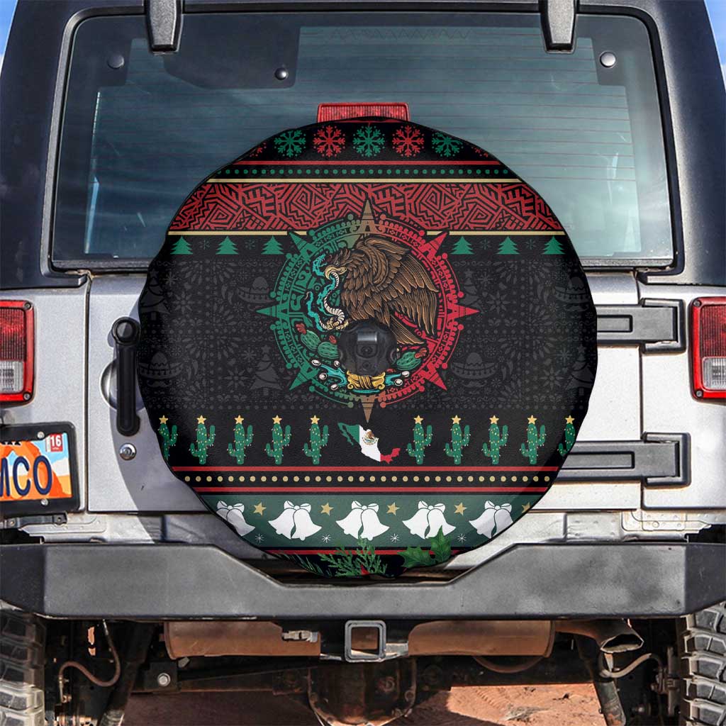 Mexican Christmas Spare Tire Cover Feliz Navidad Aztec Eagle Emblem and Poinsettia - Wonder Print Shop