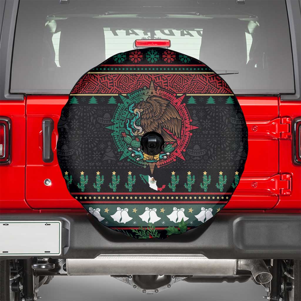 Mexican Christmas Spare Tire Cover Feliz Navidad Aztec Eagle Emblem and Poinsettia - Wonder Print Shop