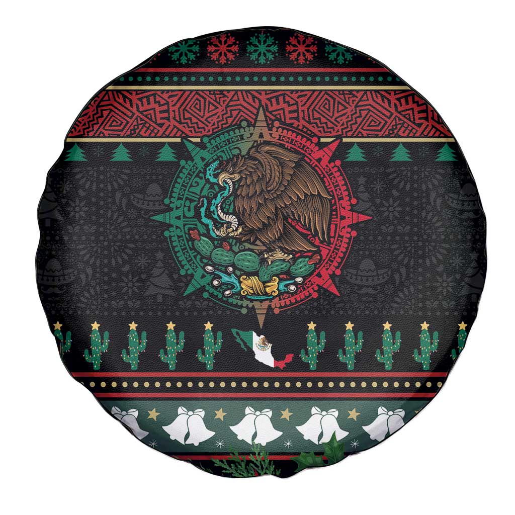Mexican Christmas Spare Tire Cover Feliz Navidad Aztec Eagle Emblem and Poinsettia - Wonder Print Shop