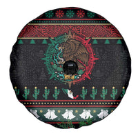Mexican Christmas Spare Tire Cover Feliz Navidad Aztec Eagle Emblem and Poinsettia - Wonder Print Shop