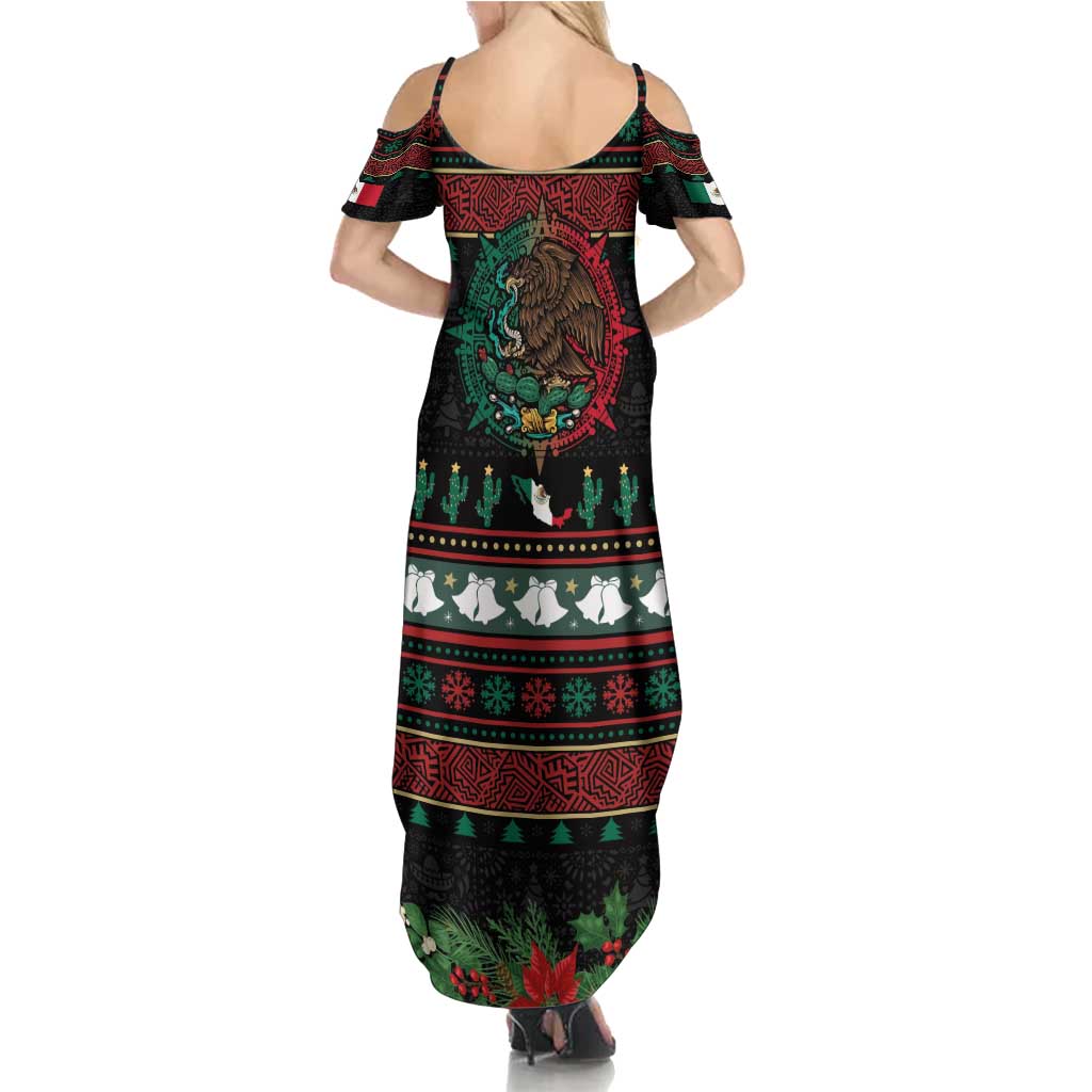 Mexican Christmas Summer Maxi Dress Feliz Navidad Aztec Eagle Emblem and Poinsettia - Wonder Print Shop