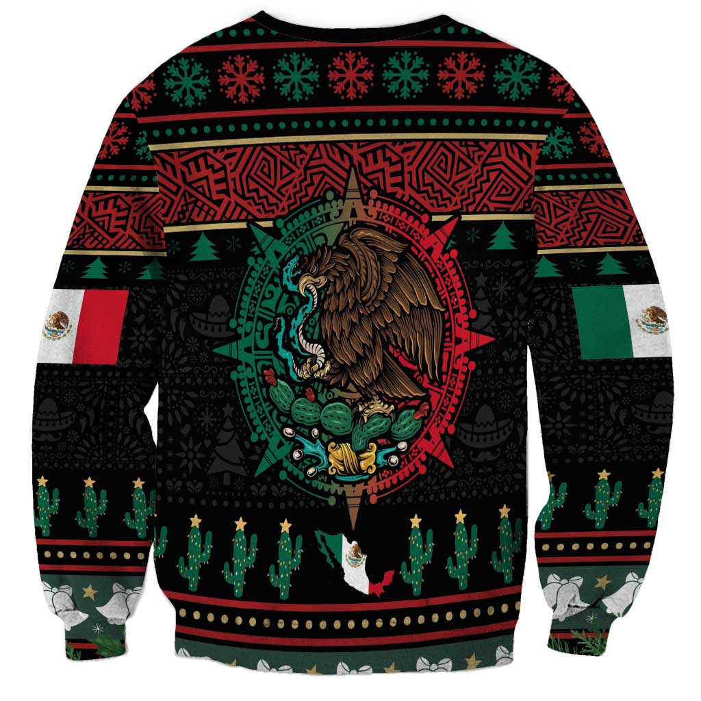 Mexican Christmas Sweatshirt Feliz Navidad Aztec Eagle Emblem and Poinsettia - Wonder Print Shop
