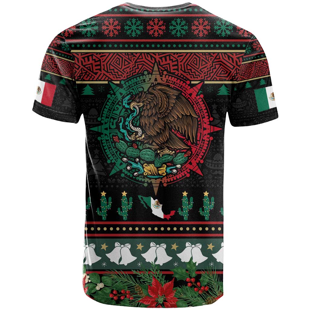 Mexican Christmas T Shirt Feliz Navidad Aztec Eagle Emblem and Poinsettia - Wonder Print Shop