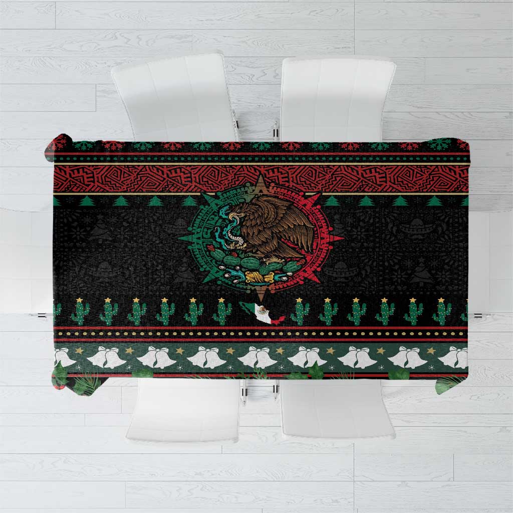 Mexican Christmas Tablecloth Feliz Navidad Aztec Eagle Emblem and Poinsettia - Wonder Print Shop