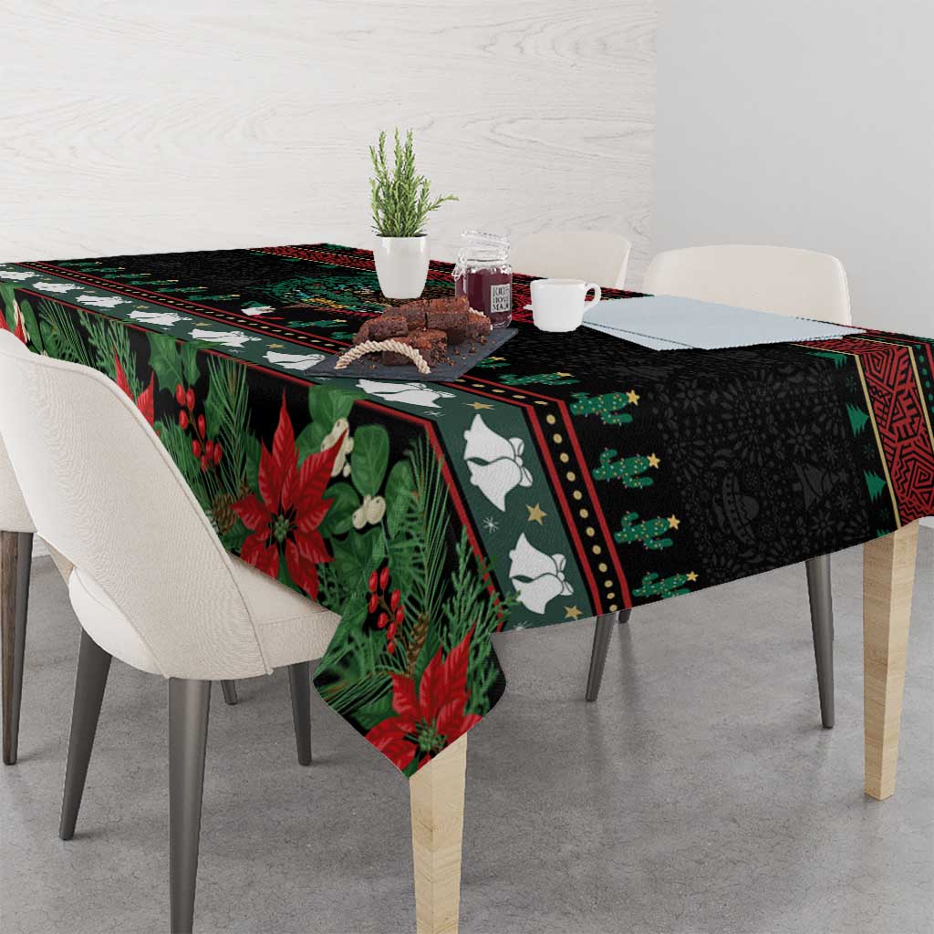 Mexican Christmas Tablecloth Feliz Navidad Aztec Eagle Emblem and Poinsettia - Wonder Print Shop