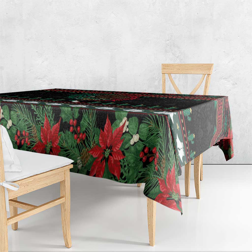 Mexican Christmas Tablecloth Feliz Navidad Aztec Eagle Emblem and Poinsettia - Wonder Print Shop