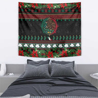 Mexican Christmas Tapestry Feliz Navidad Aztec Eagle Emblem and Poinsettia - Wonder Print Shop