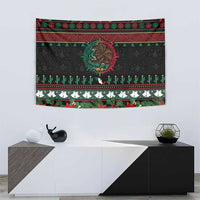 Mexican Christmas Tapestry Feliz Navidad Aztec Eagle Emblem and Poinsettia - Wonder Print Shop