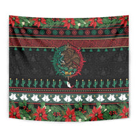 Mexican Christmas Tapestry Feliz Navidad Aztec Eagle Emblem and Poinsettia - Wonder Print Shop