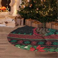 Mexican Christmas Tree Skirt Feliz Navidad Aztec Eagle Emblem and Poinsettia - Wonder Print Shop