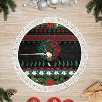Mexican Christmas Tree Skirt Feliz Navidad Aztec Eagle Emblem and Poinsettia - Wonder Print Shop